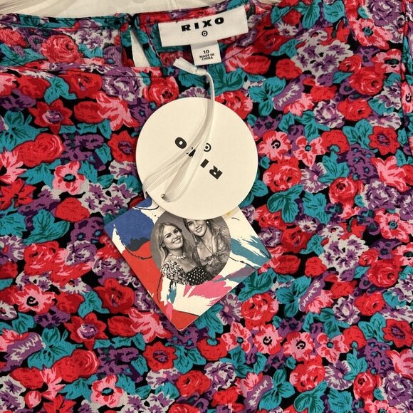 Rixo for Target Womens Dress 10 Ruffle Pink Floral Print Tie-Back Mini Romantic - Picture 6 of 7